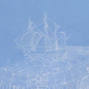 Blue Lace Ship (detail) – gouache and acrylic on paper